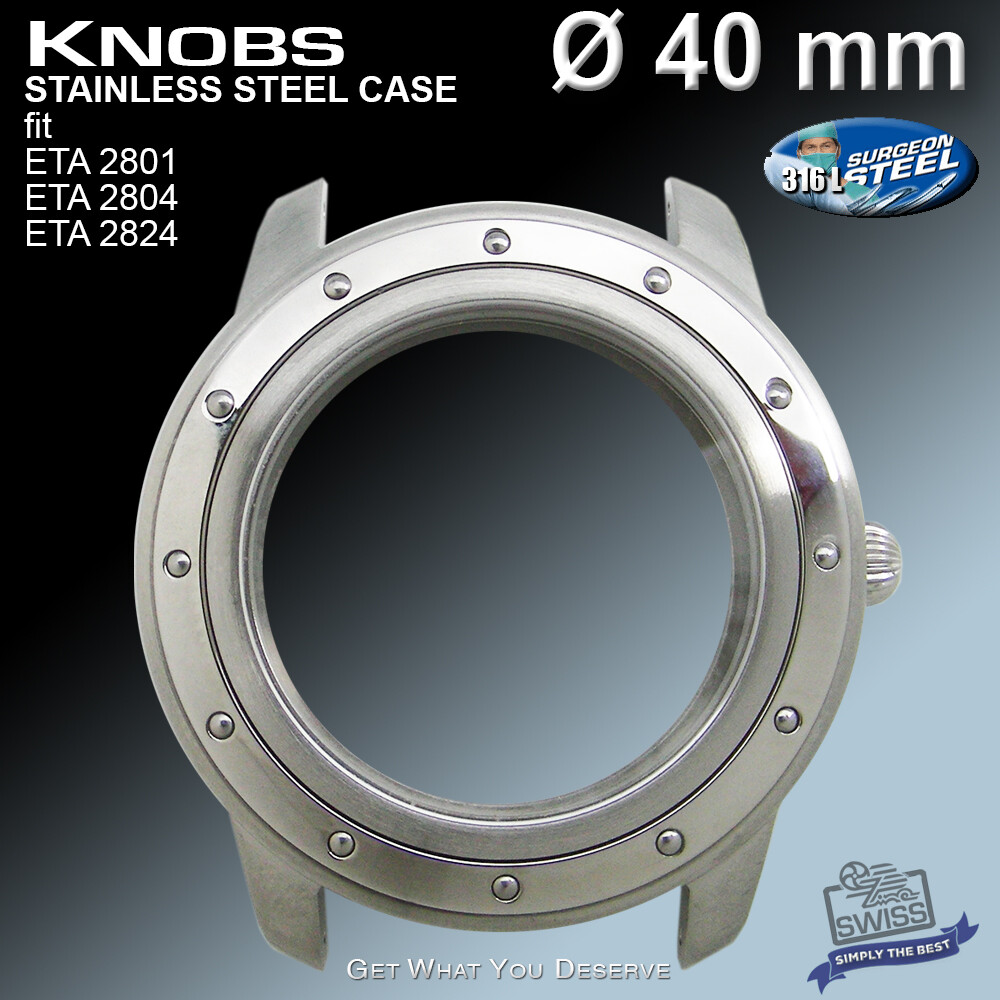 WATCH CASE KNOBS Ø 40 MM, WR 50 M, FOR ETA 2824-2 +++ SW 200 +++, ST. STEEL