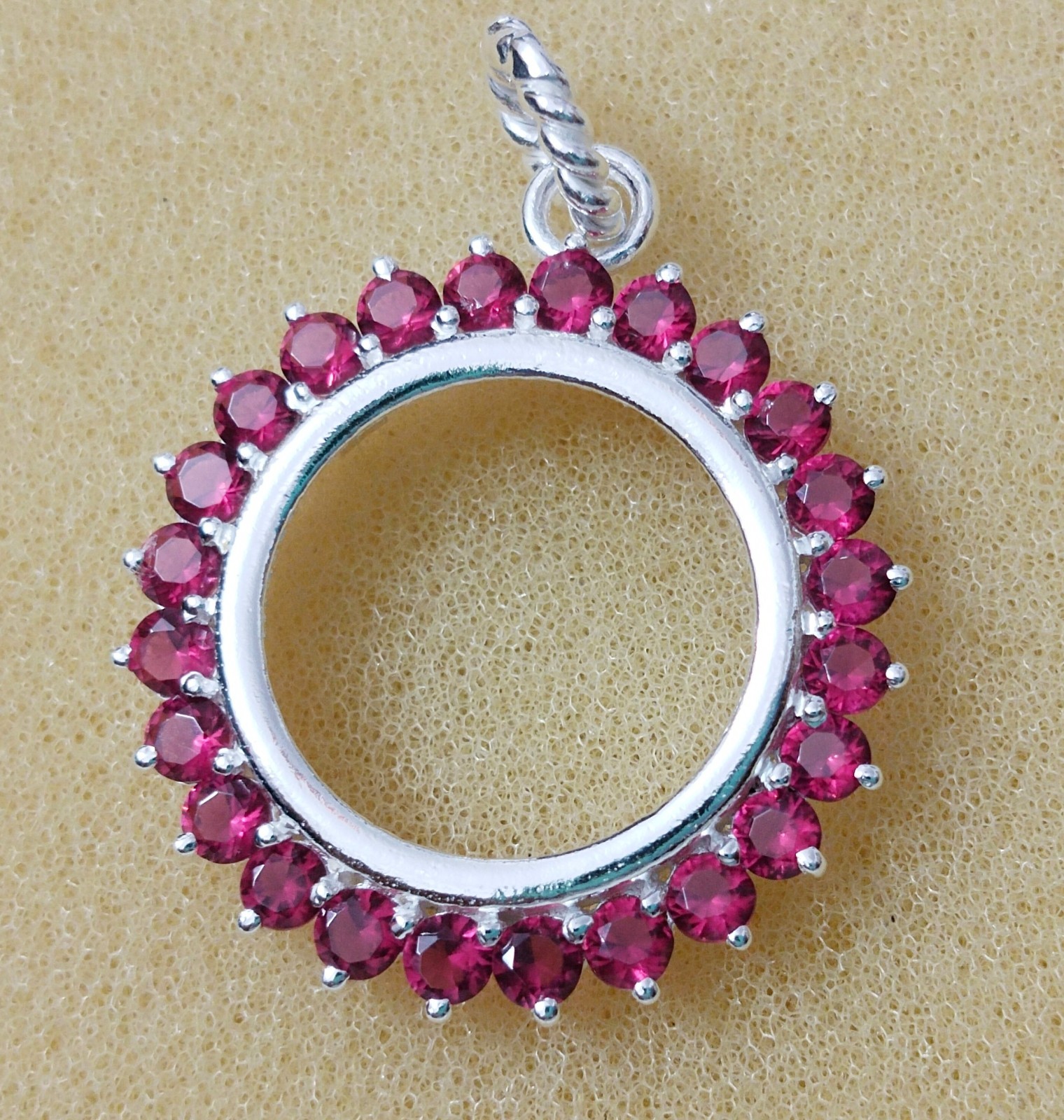925 Sterling Silver Round Blank Bezel Pendant setting prong Cubic pink CZ Tools