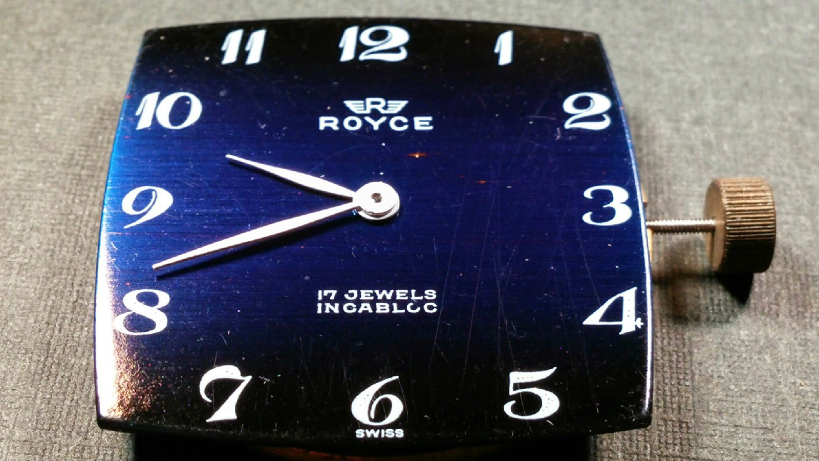 AURORE AV 423, Royce INCABLOC, 17 Jewel, Brand New, SWISS MADE, Blue/Black dial