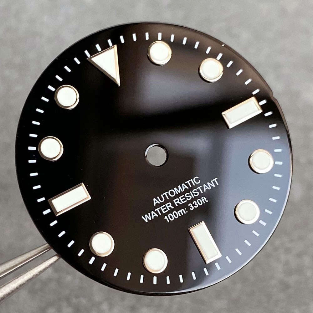 29mm Black Enamel 100m Water Resistant Diver Watch Dial Face For NH35 NH36 Sub