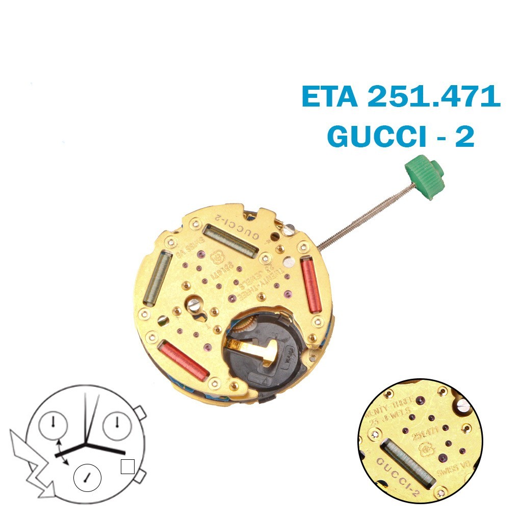 ETA 251.471 GUCCI-2 Swiss Chronograph Movement-H:6.82mm-Blue Date Disk at 4.