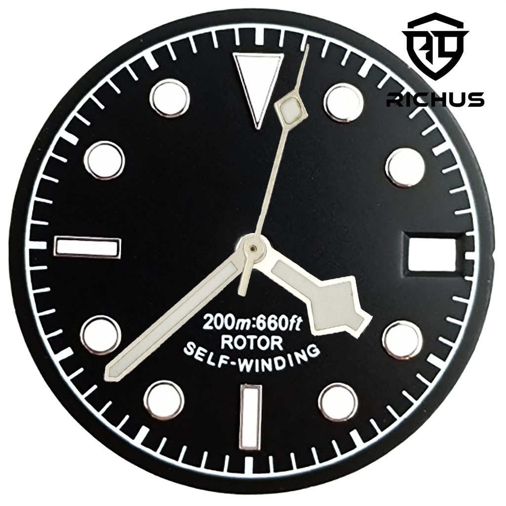 28.5mm Watch Dial With Watch Hands Green Luminous Fit NH34 NH35 NH36 Movement