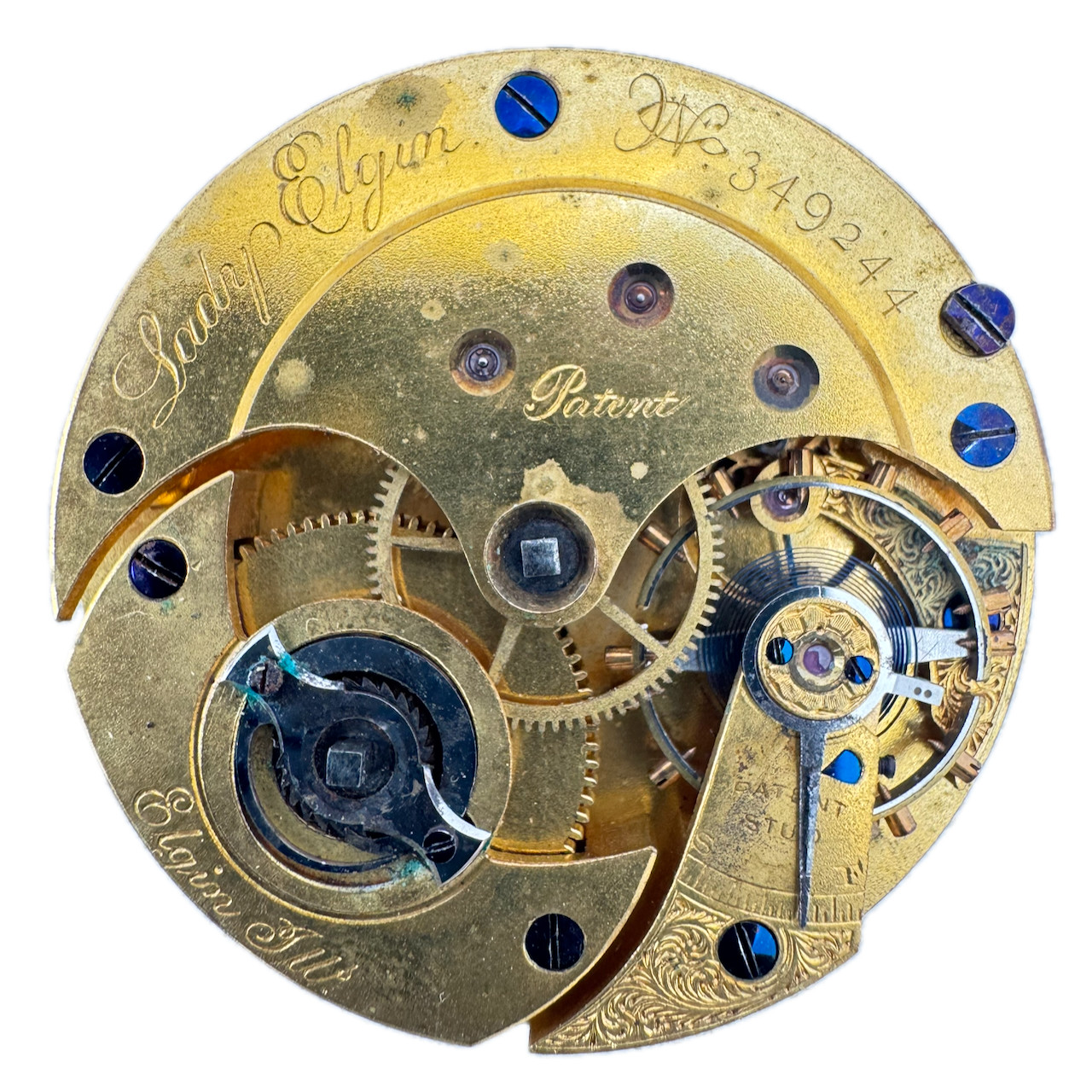 Antique 10s 1874 Lady Elgin 15 Jewel Key Wind Fusee Pocket Watch Movement 29 USA