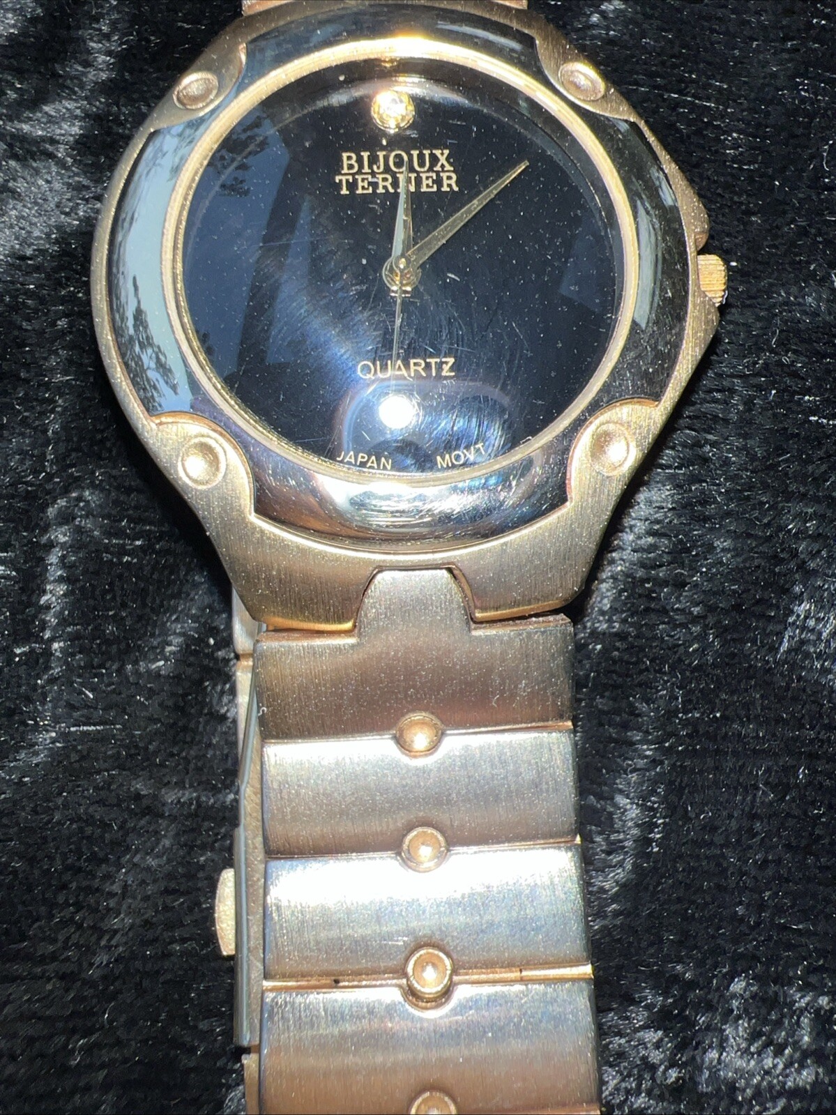 Vintage Bijoux Terner Mens Museum Watch Japan Movement Stainless Black face dial