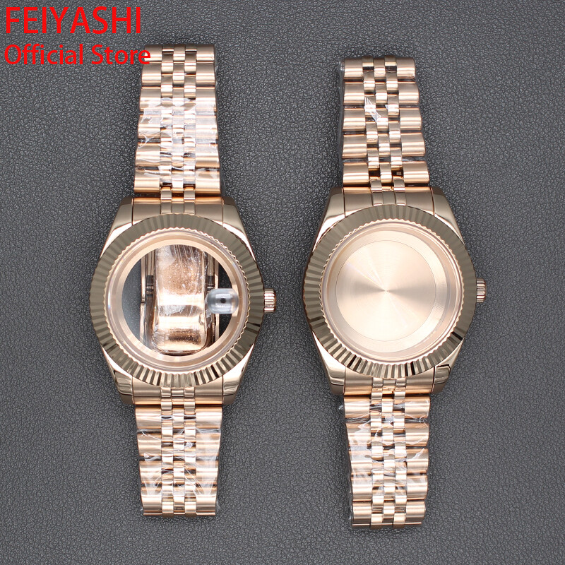 Rose Gold 36mm/40mm log Watch Case Jubilee Bracelet Band Sapphire For Seiko nh35