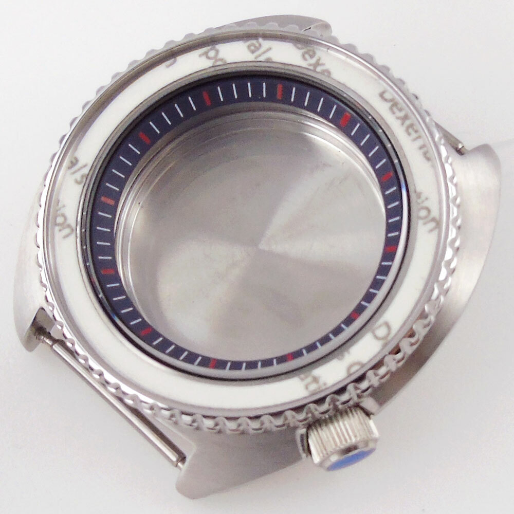 45mm Sapphire Watch Case For NH35/NH36 Chapter Ring Silver/Black Aluminum Bezel