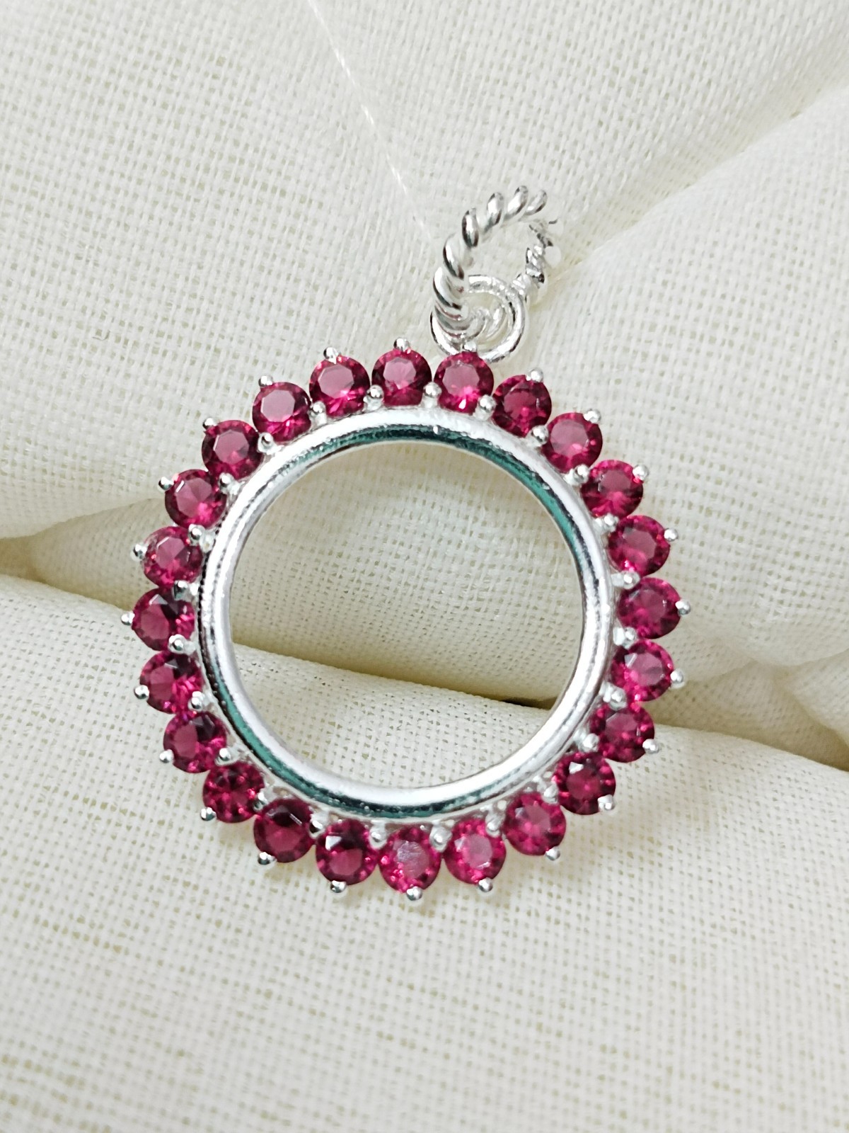 925 Sterling Silver Round Blank Bezel Pendant setting prong Cubic pink CZ Tools