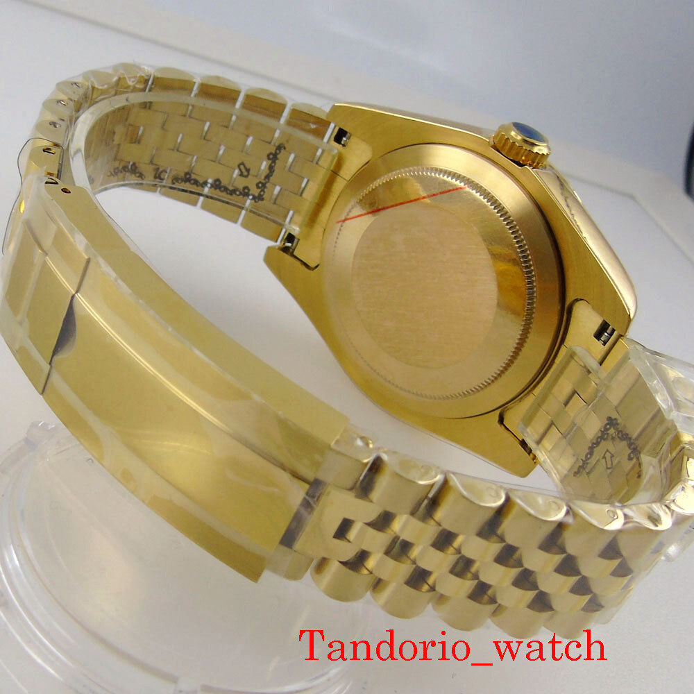 39mm Luxury Yellow Gold Watch Case Strap For NH35A NH36 MIYOTA 8215 Movement