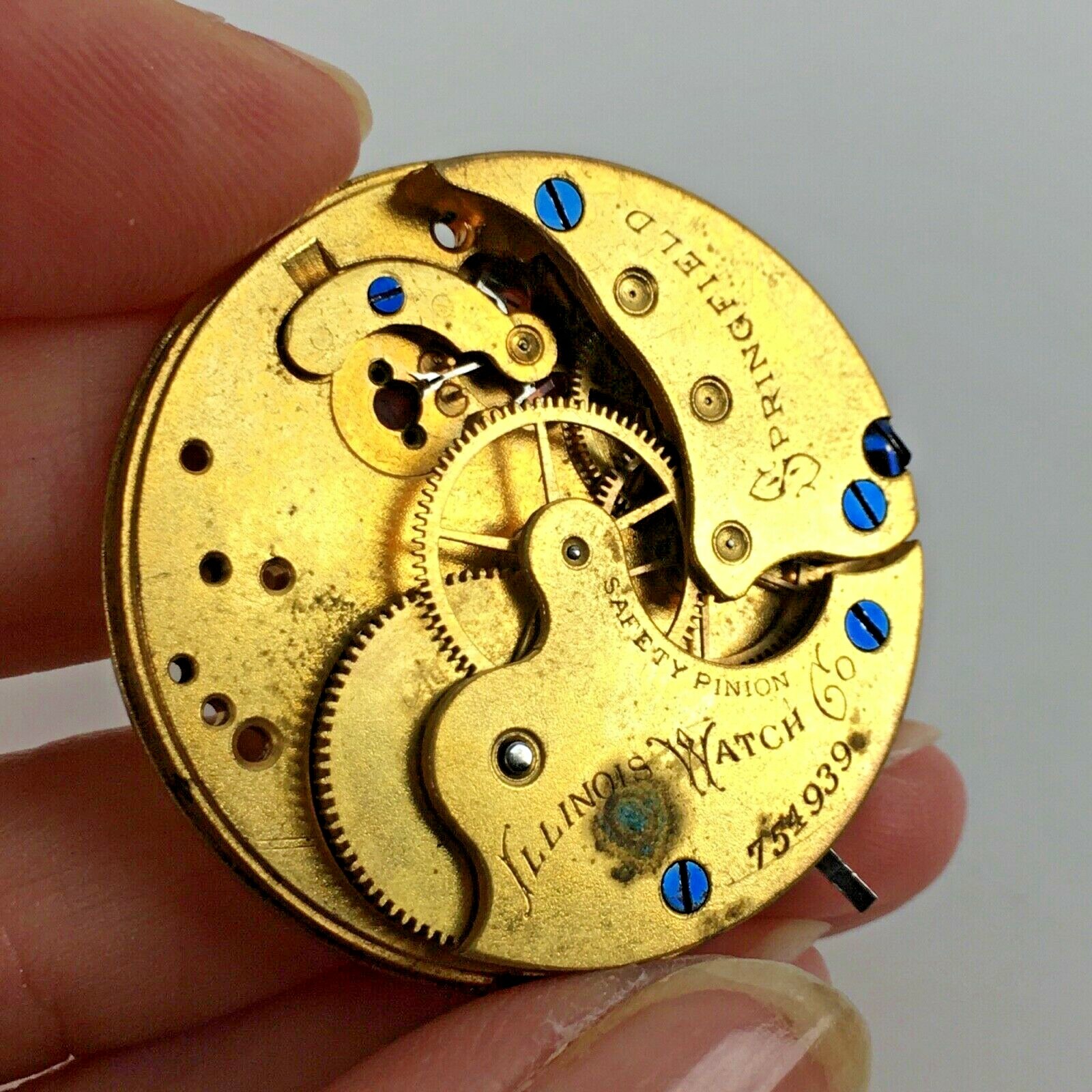 1890 Illinois Springfield Pocket Watch 6s Movement Face Tin Parts Repair Antique