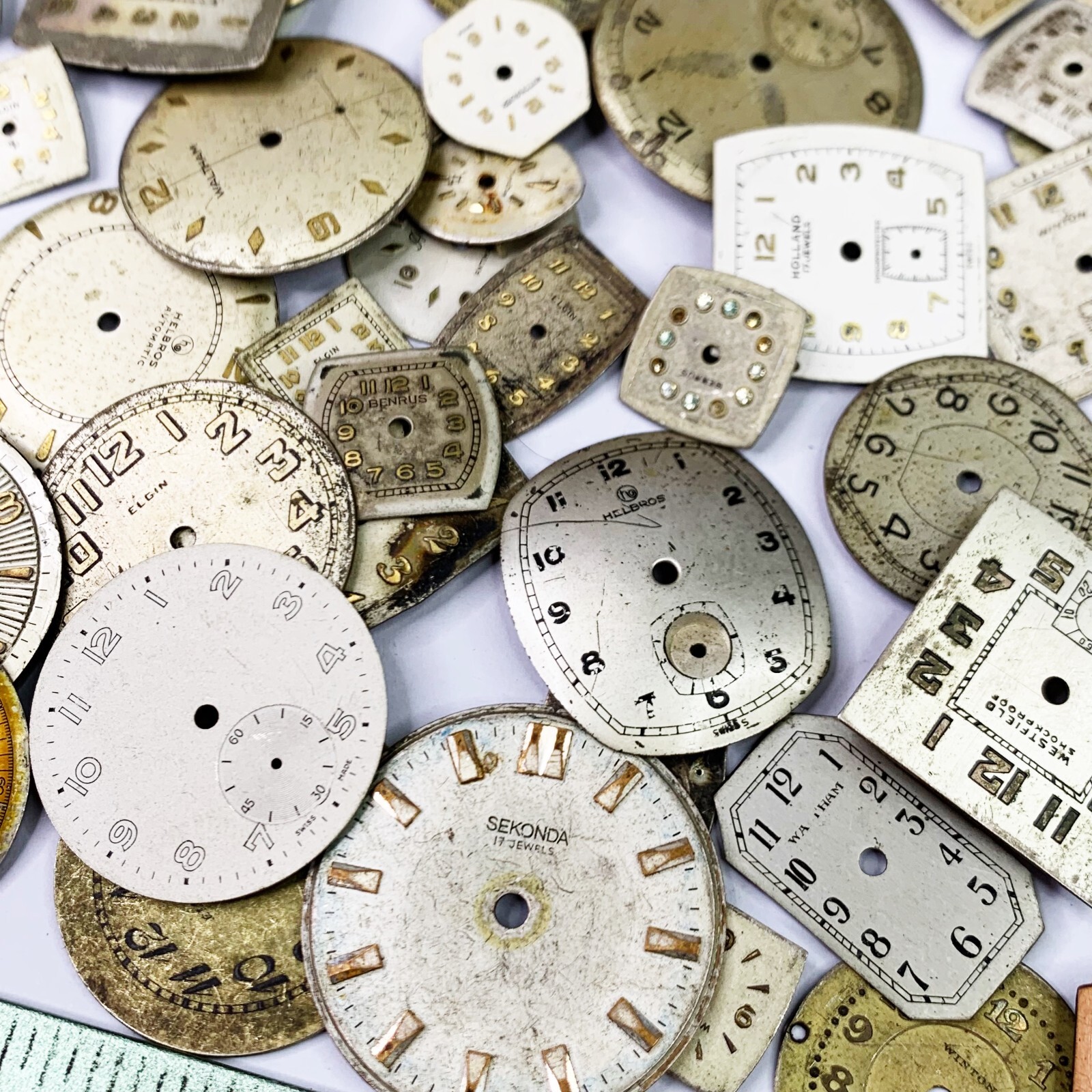 10 Distressed Watch Dials Art Deco Vtg Face Steampunk Part Watchmaker Repair Lot