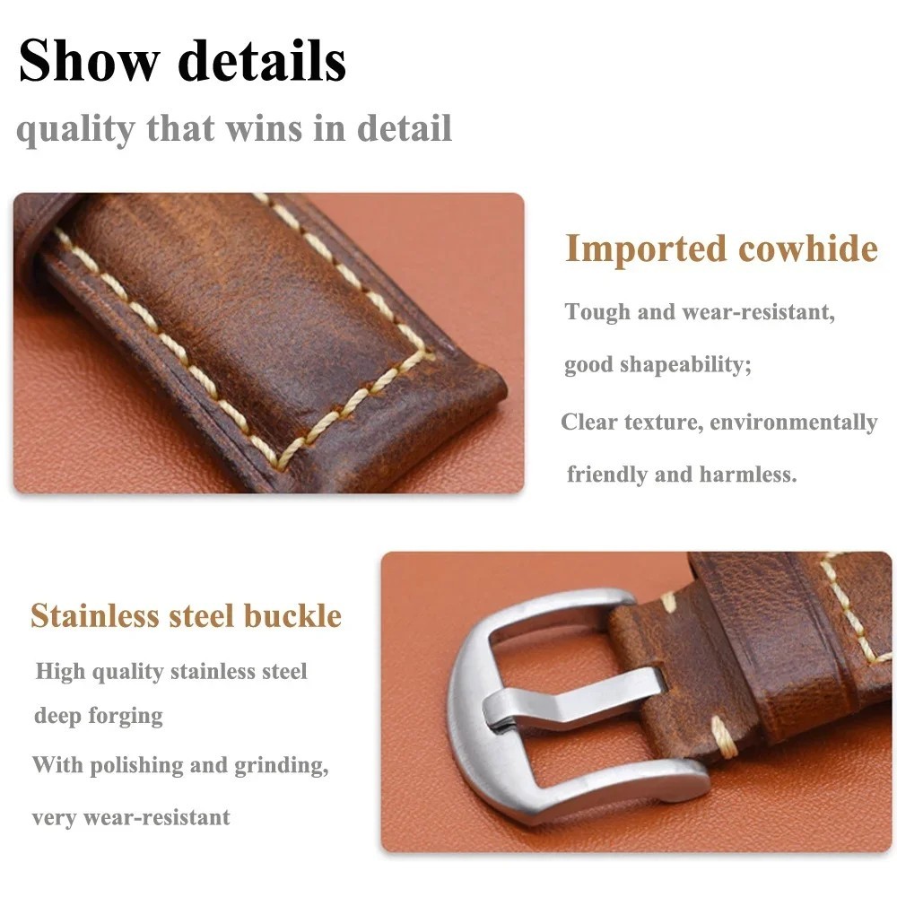 Premium Leather Watch Strap 20mm 22mm 24mm Replacement Band
