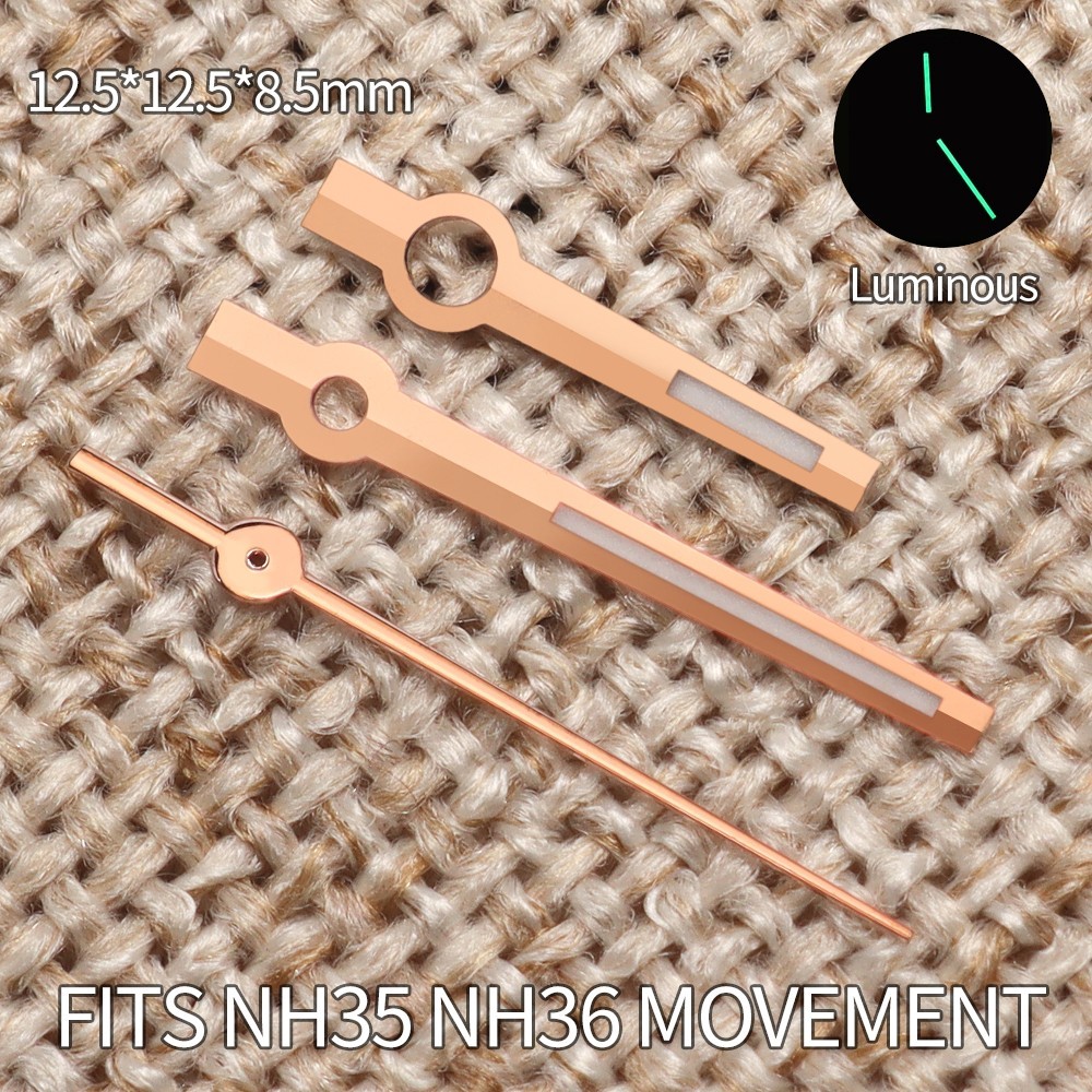 Luxury BATON Watch Hands Kit Rose Gold C3 Green Luminous For Seiko NH35 Movement