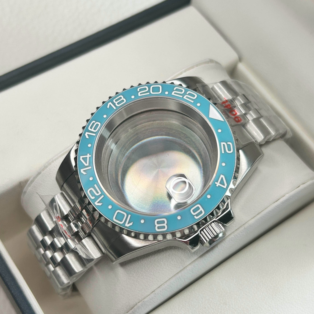 40MM 24H Watch Case Ceramic Bezel Sapphire Glass Diver Fit NH34A NH35 NH36 Blue