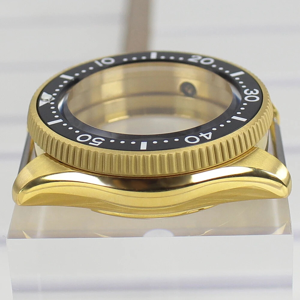 38mm Turtle SKX013 Gold Watch Case Part Sapphire Glass For Seiko Nh35/36Movement