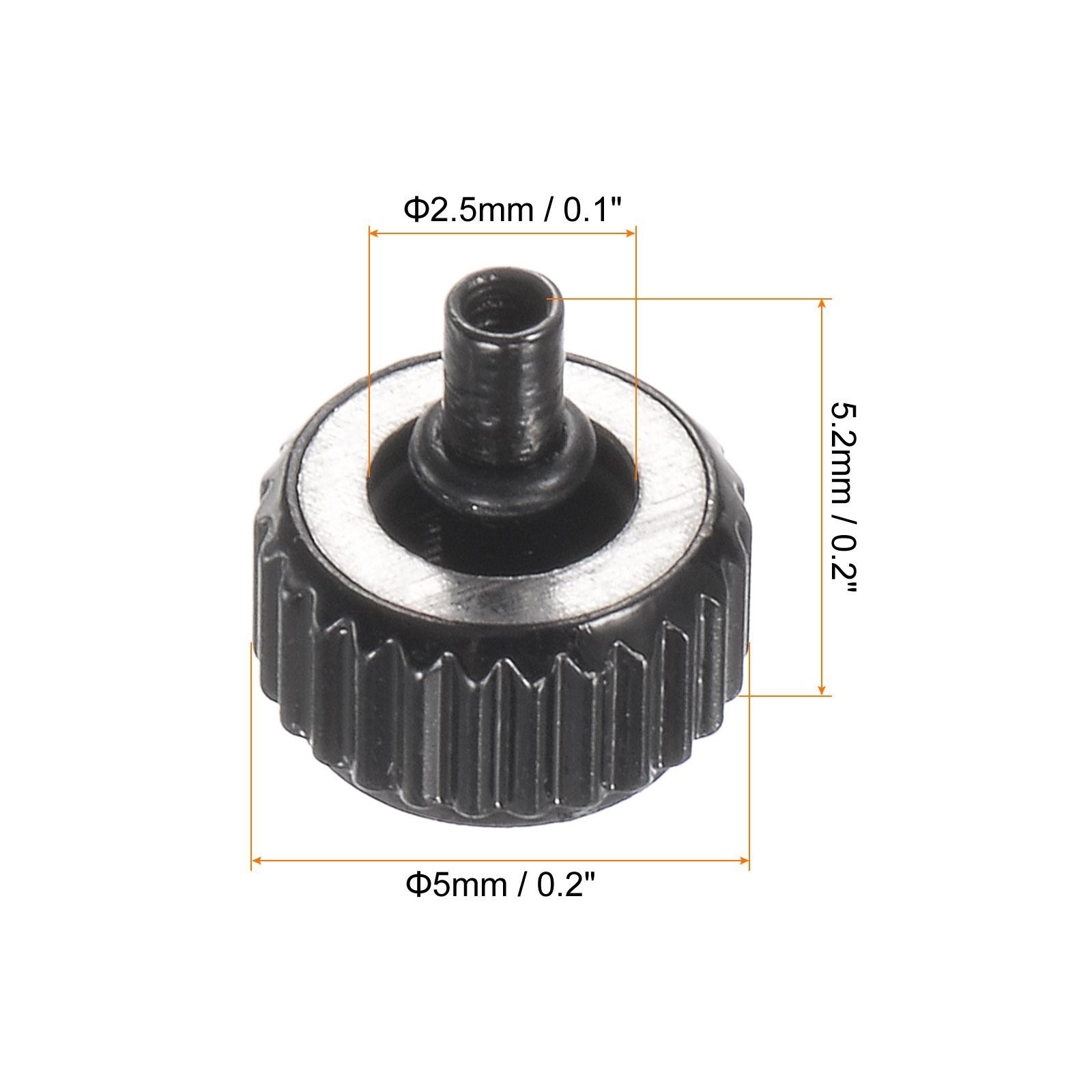 2Pcs 5.2x5mm Watch Crown SUS304 Flat Head Long Stem Watch Crown 2.5mm ID Black