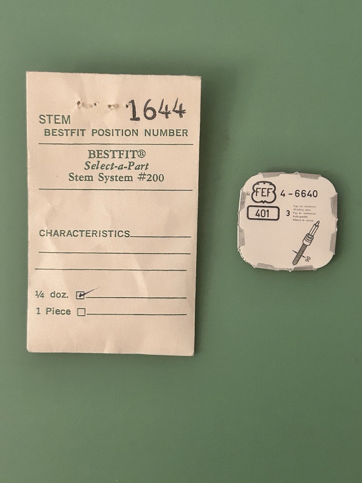 FEF – Cal. 4-6640 – Winding Stem – Part 401 – .9 mm – Tap 10 – 15 mm long – NOS
