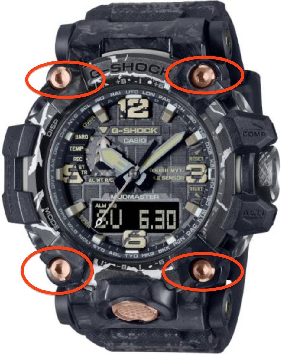 G-Shock Mudmaster GWG-2000CR GWG2000CR bezel screw @ 1:00H 5:00H 7:00 & 11:00