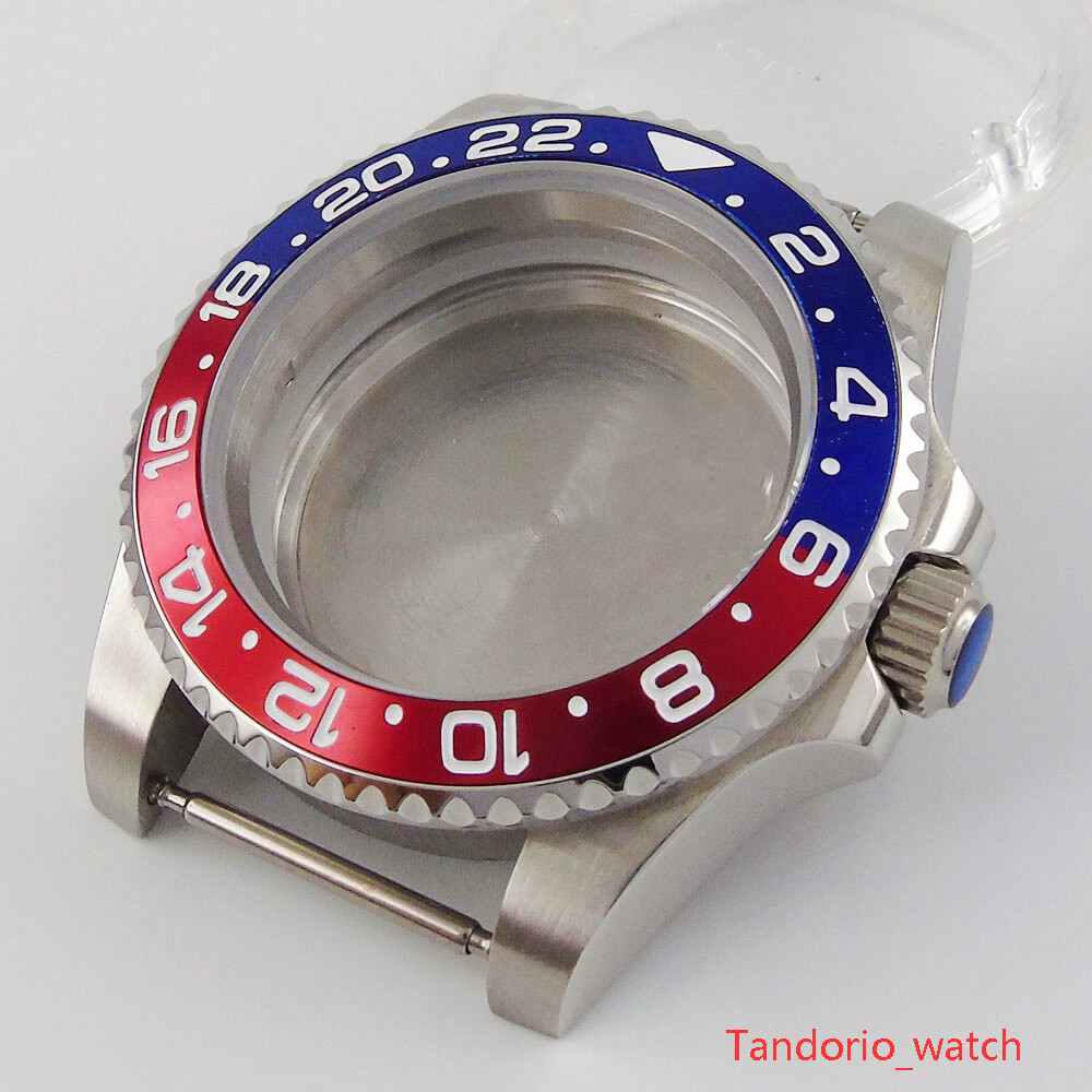40mm Sapphire Glass Watch Case fit NH34 NH35 NH36 Auto Movement Blue Red Bezel