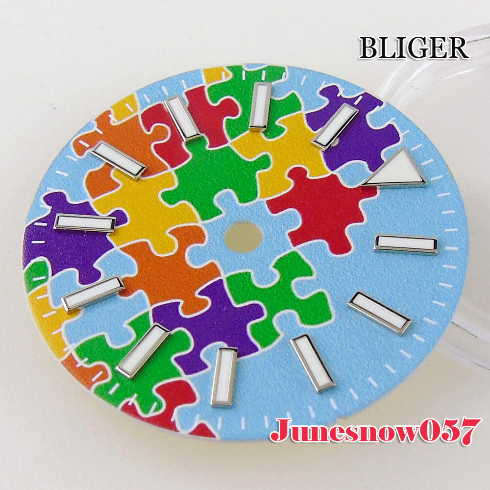 Bliger 29MM Colorful Puzzle Watch Men Dial Lume For NH35 NH34 SKX MIYOTA ETA2824