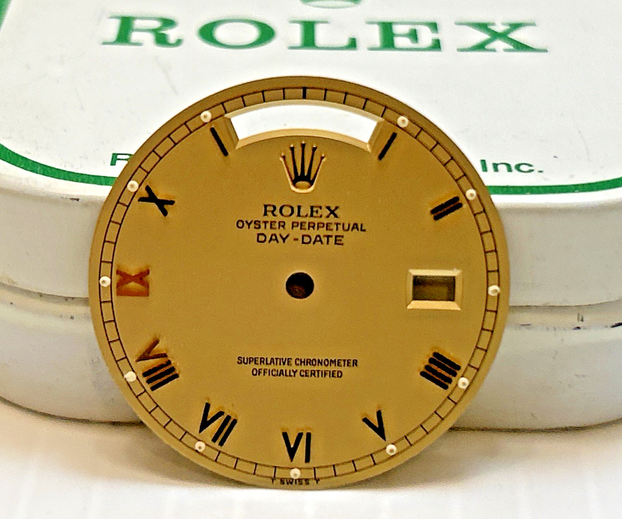 Genuine Rolex Day Date Oyster Perpetual Mens Roman Numeral 18038 Gold Watch Dial
