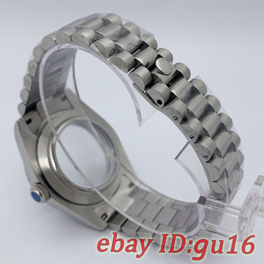 36mm/40mm NH35 NH36 Miyota 8215 ETA 2836 2824 Silver Watch Case President Strap