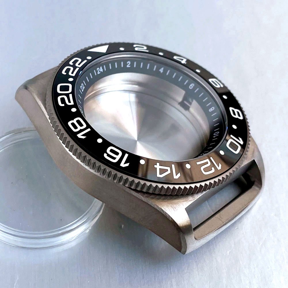 Prevent Allergy Sapphire Glass 42MM Titanium GMT Watch Case Fit NH34 NH35 NH36