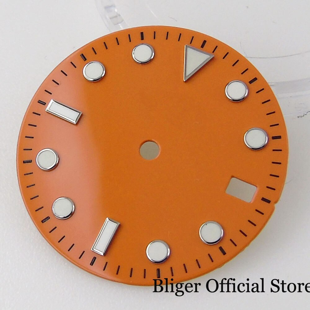 29MM Watch Dial fit NH35A Yellow Orange Navy Blue Date Window Luminous Index