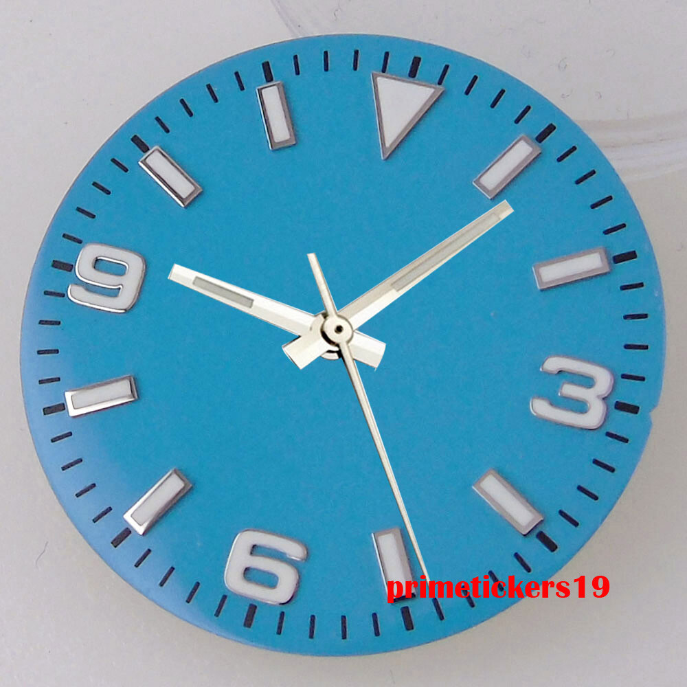 29mm Black/Blue/Orange Watch Dial Face Hands Green Lume Fit NH35 NH36 Movement