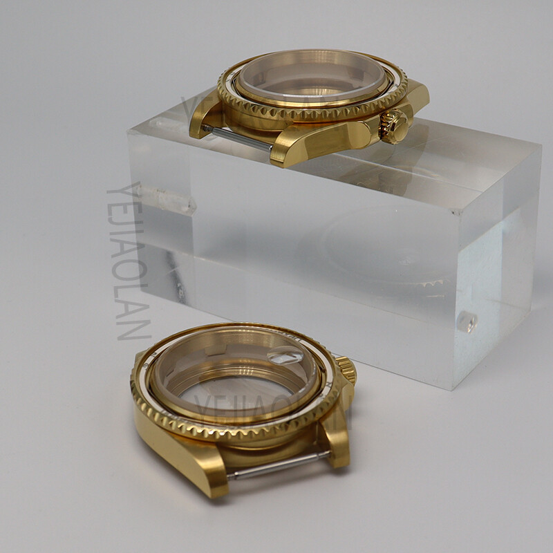 40mm Gold Diver Watch Case Sapphire Glass For Sieko Nh35 Nh36 2824 8215 Movement