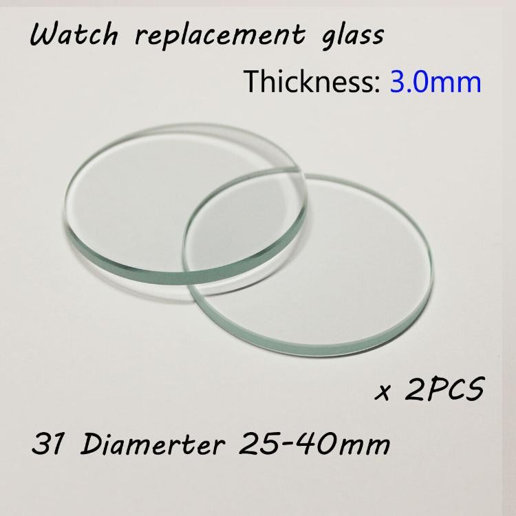 2Pcs 25mm to 40mm Flat Round Watch Glass Crystal 3.0mm Replacement Lens Mirrors