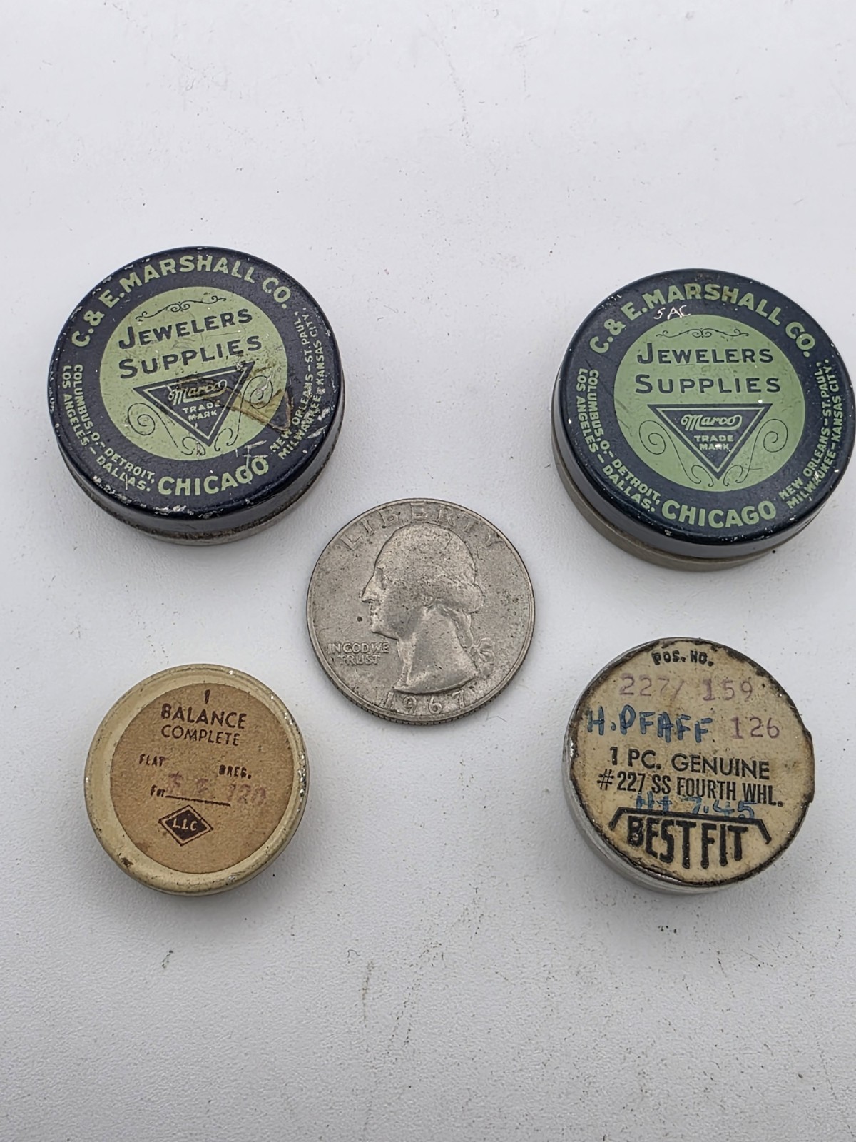 Vintage Watchmaker Watch Tins Lot Marshall Bestfit Balance Parts Containers