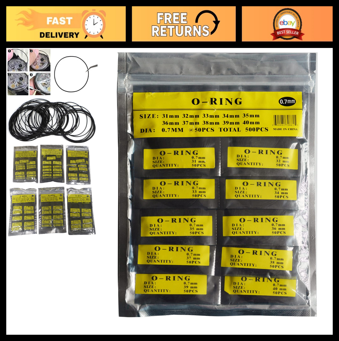 Watch O-Ring Back Gasket Rubber Seal Washers Set – Replacement Kit for 31-40MM