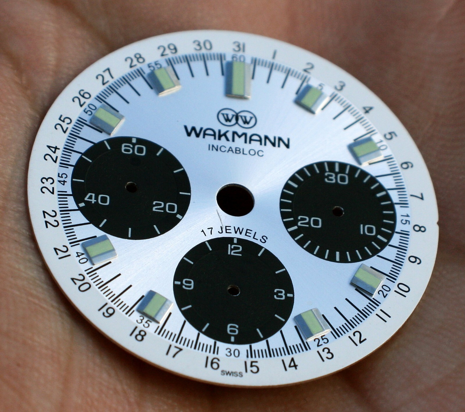 VTG WAKMANN Incabloc Calendar Date Track Chronograph Panda Dial Valjoux 72C NOS