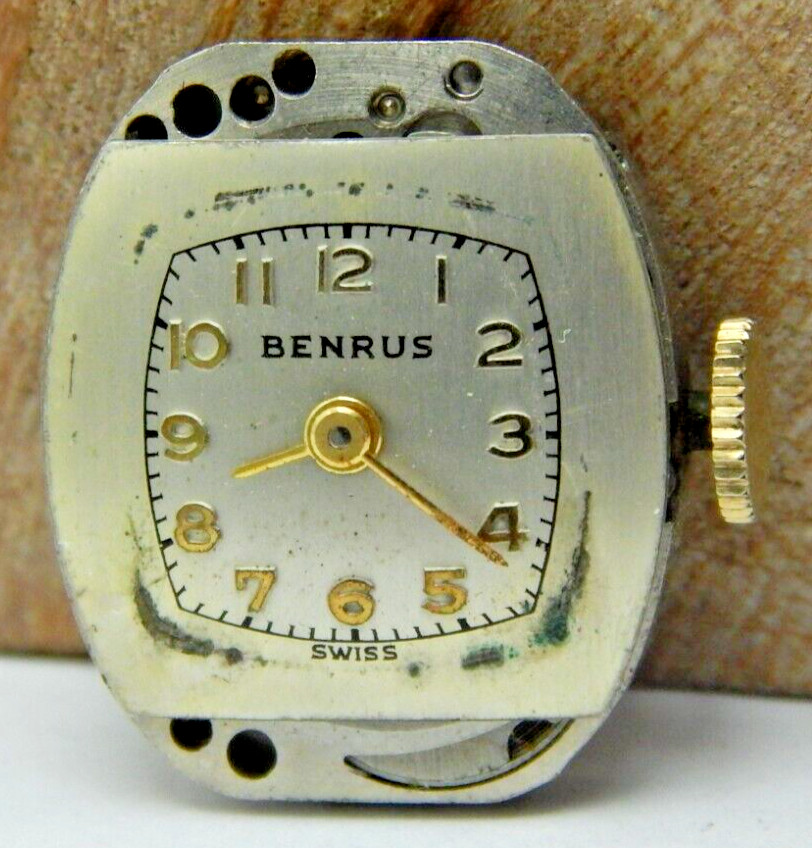 Vintage Benrus BN2 17 jewel ladies art deco wrist watch movement w/ dial & hands