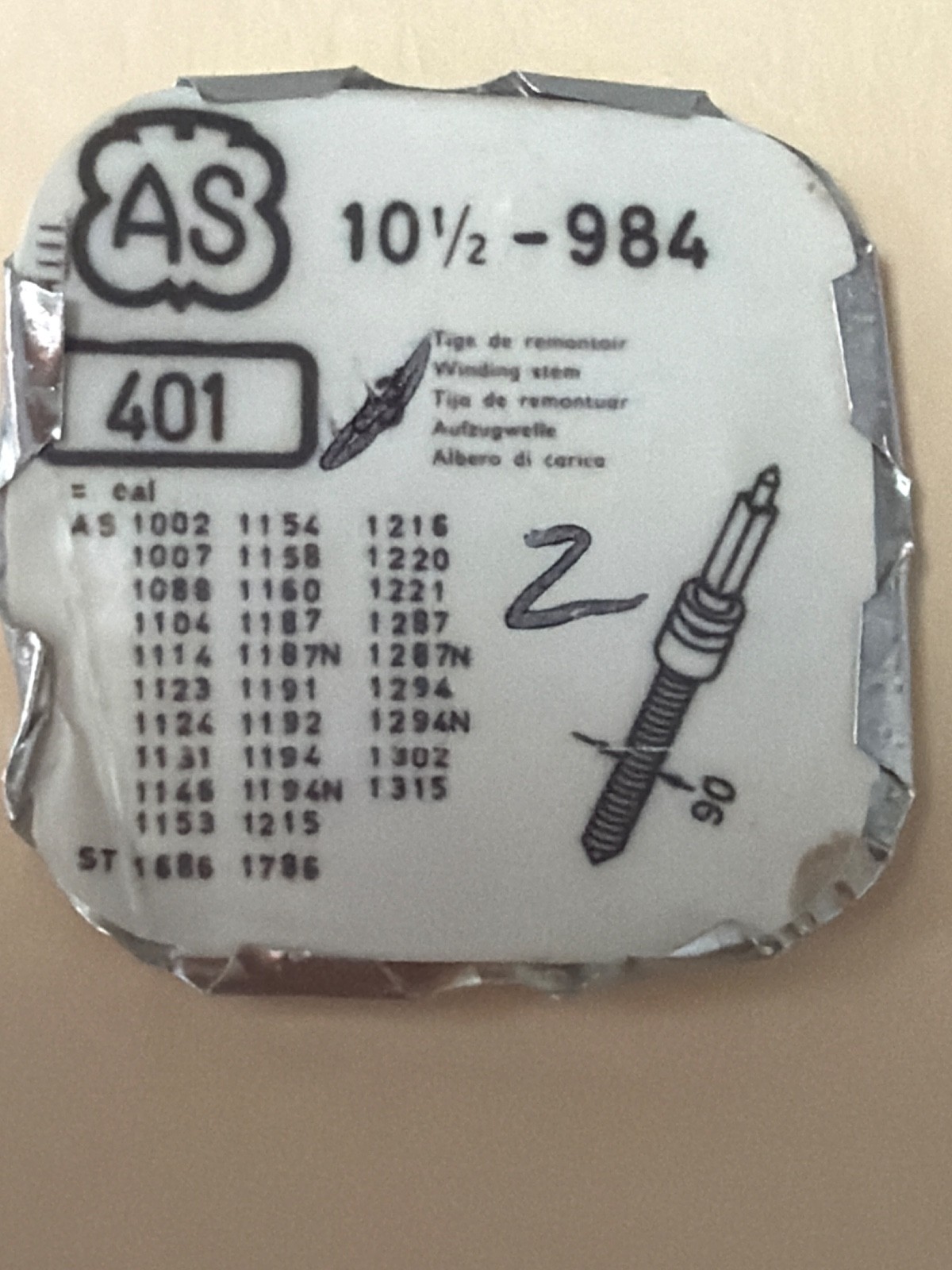AS (A Schild) – Part #401 Winding Stems Various Calibers – Photos for # of stems