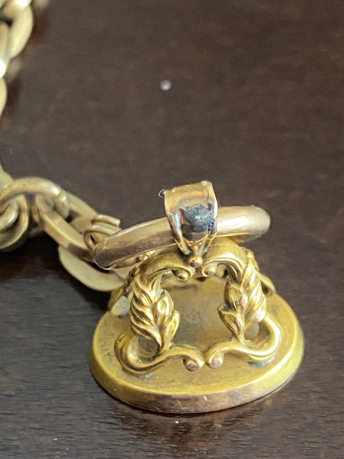 VINTAGE BIG AND HEAVY 12 INCH GOLD FILLED C.R.H. POCKET WATCH CHAIN WITH CHARM
