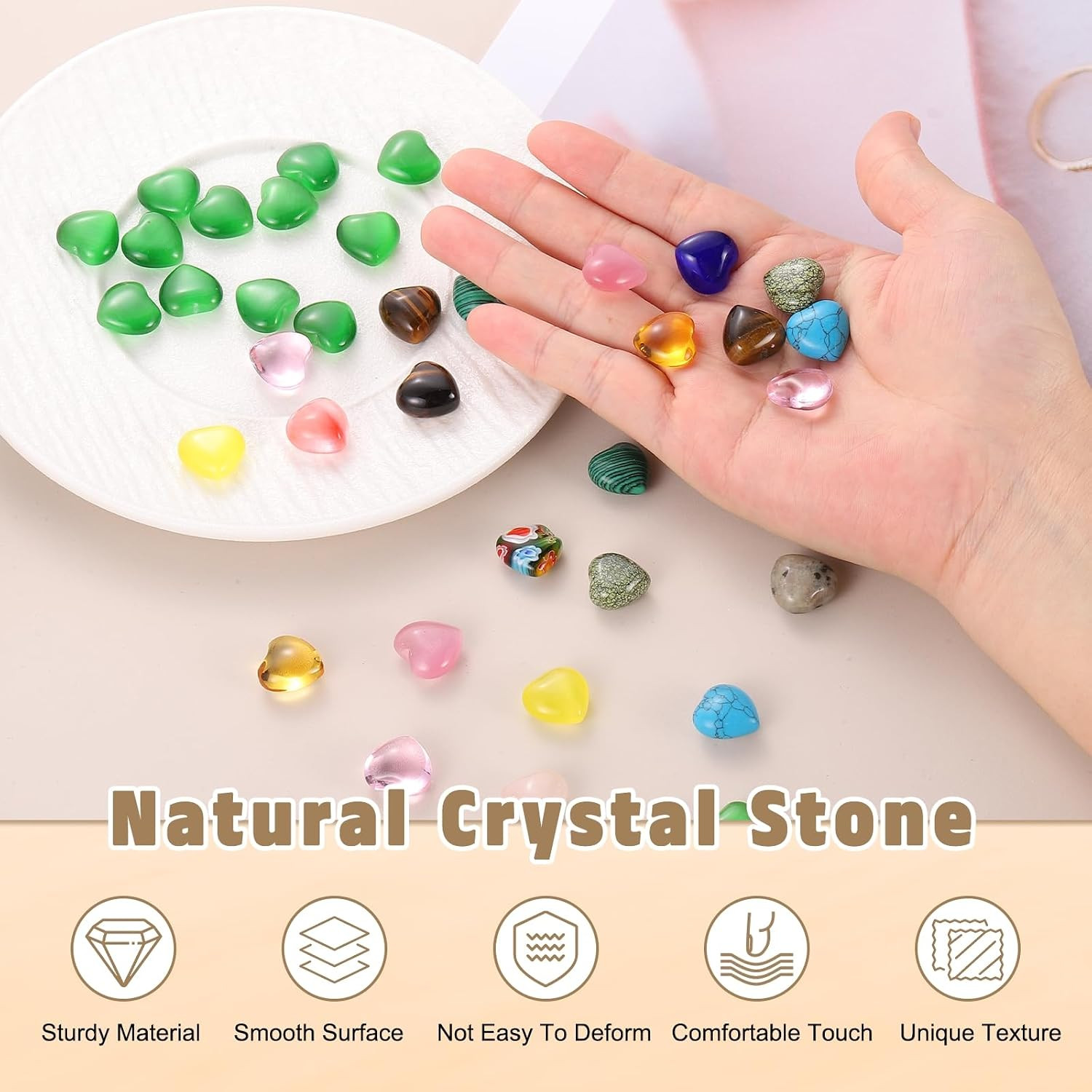 20Pcs Natural Heart Shaped Crystal Stone, 0.6 Inch 5/16″ Thick Mini Polished Lov