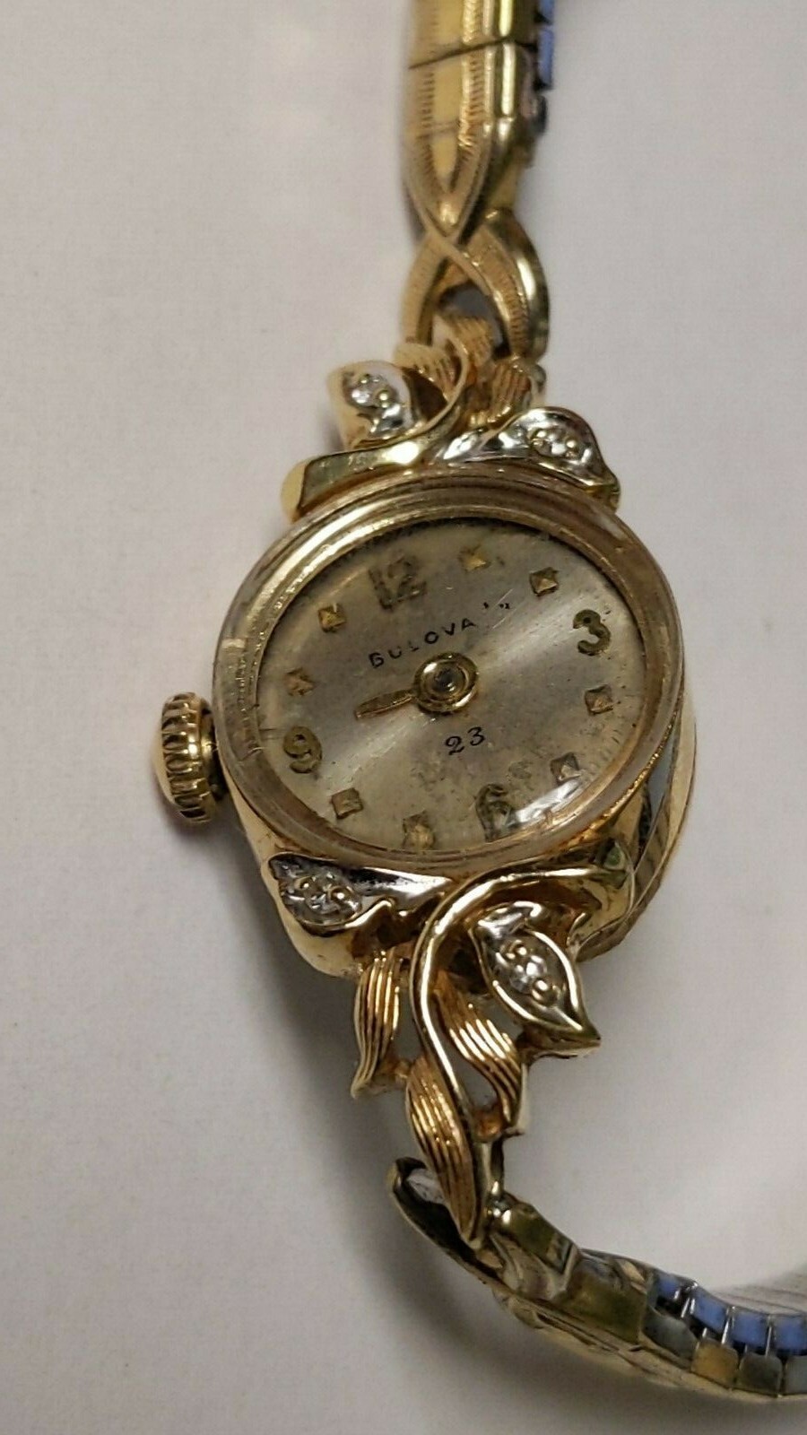 Bulova 14K Diamond Ladies Watch Speidel band left-handed crown, not working, nee
