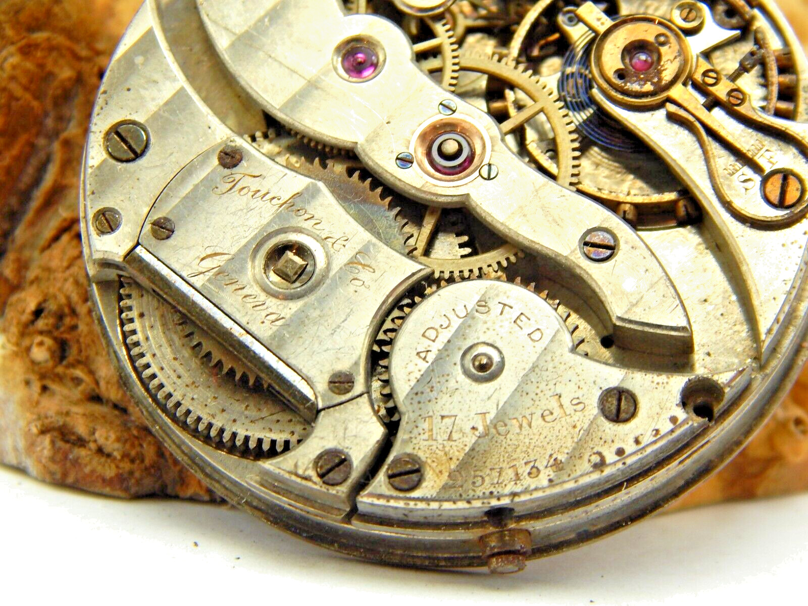 Rare Antique Touchon & Co Swiss pocket watch movement 17 jewels 41.8mm OF