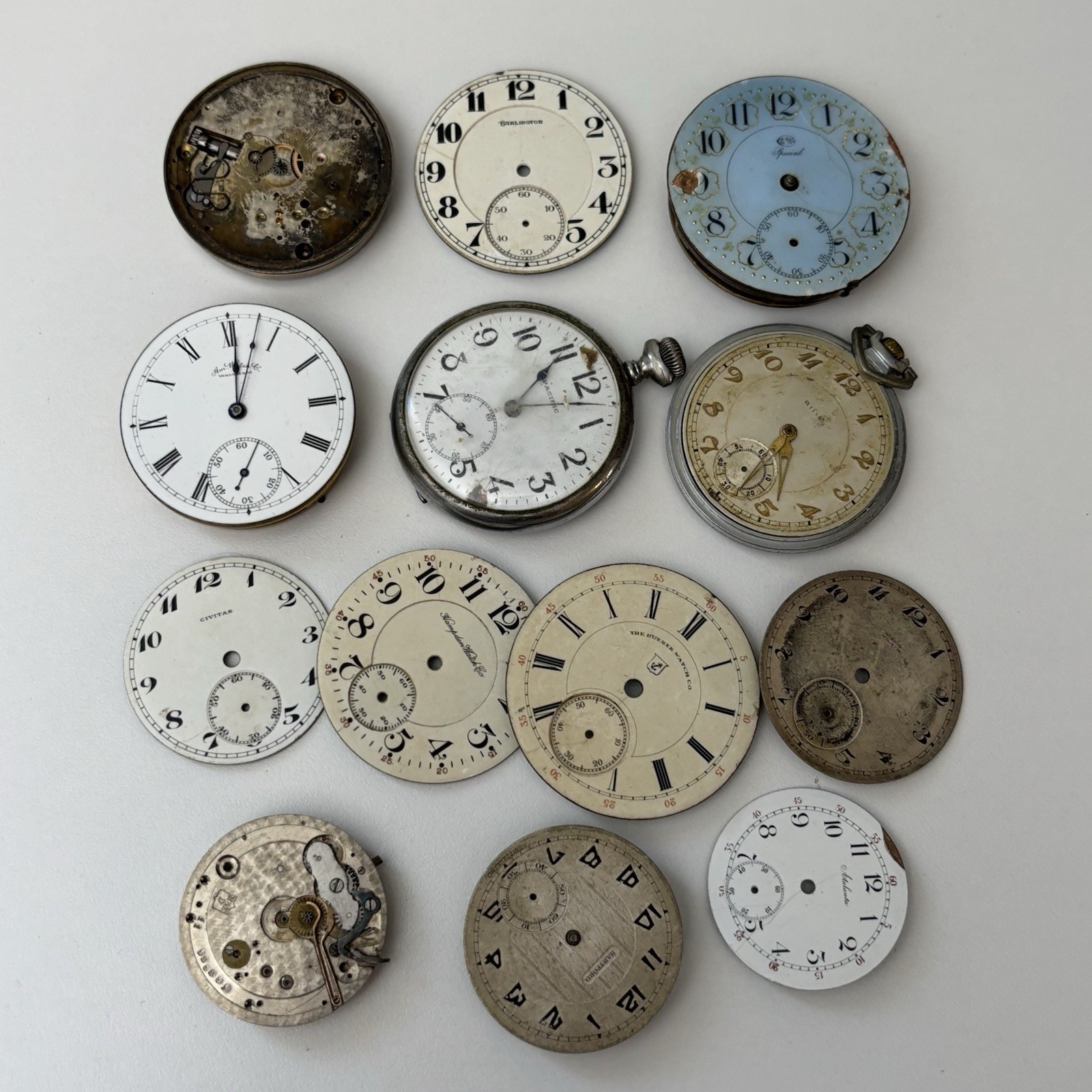 Vintage Hartford Pocket Watch Estate Repair Parts Bulk Lot Movement Dial Hampden