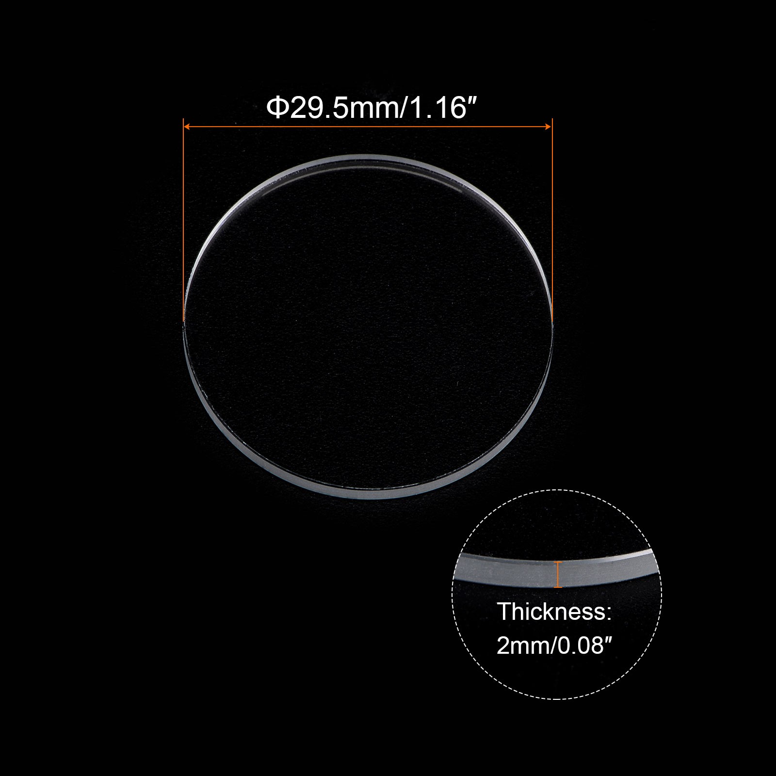 2pcs 29.5mmx2mm High Transmittance Watch Crystal Lens Glass Round Flat Mineral