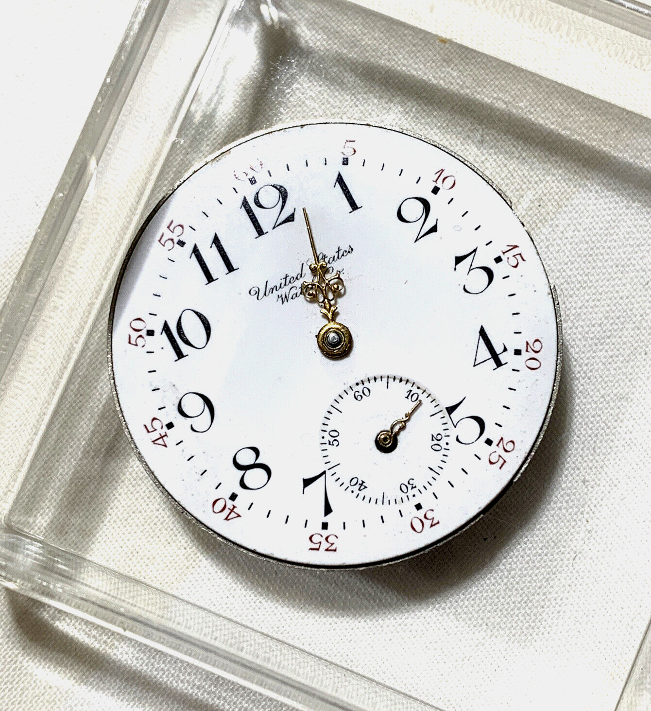 United State Watch Co. New York Pocket Watch Movement White Dial Gold Hands 0