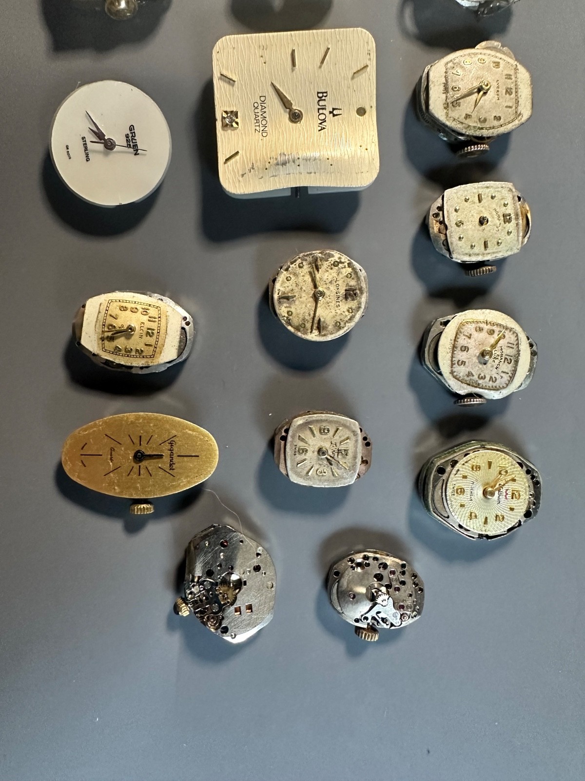 Lot of 20 Small Watch Movements Longines Hamilton Elgin Waltham Bulova