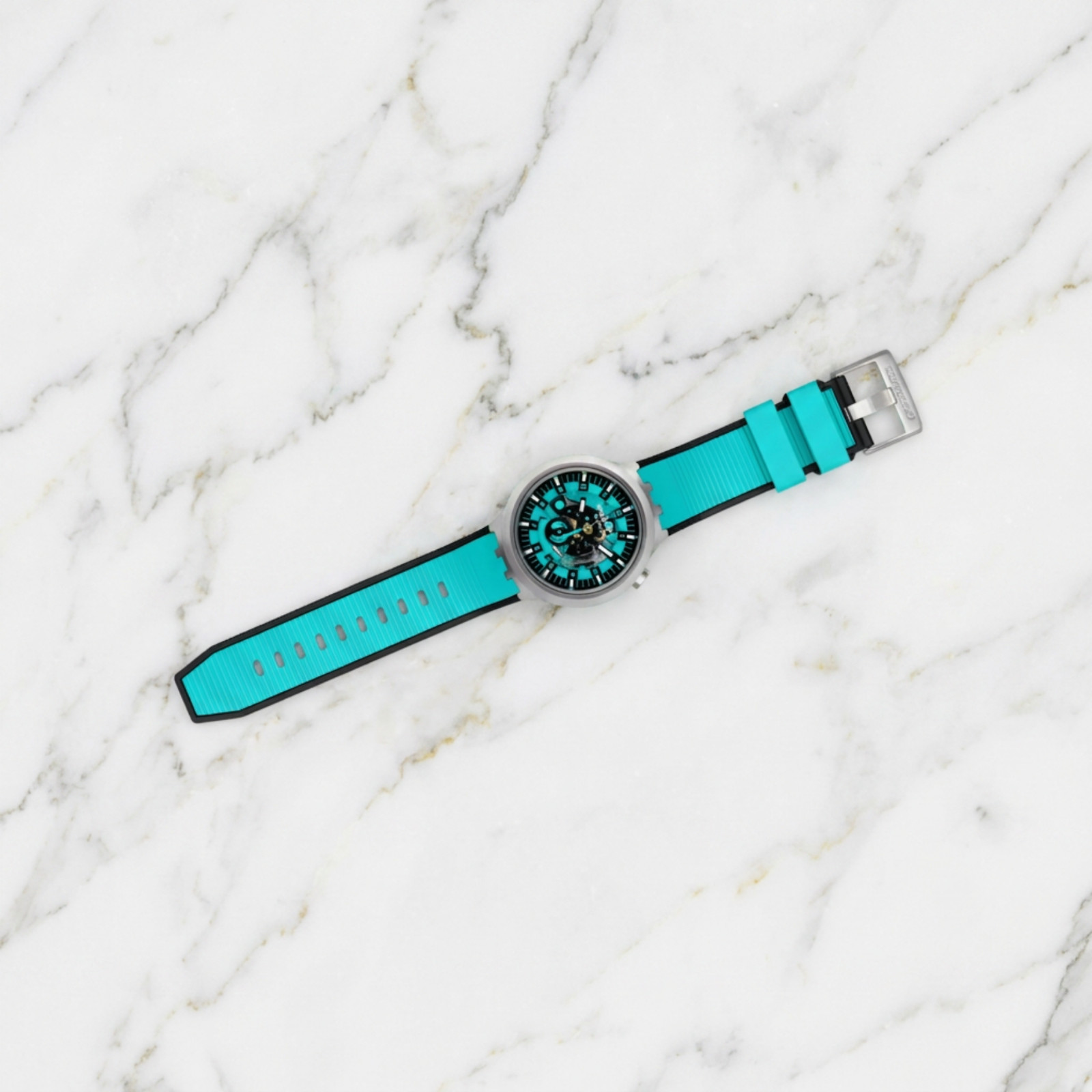 Swatch Unisex Oversized Watch Big Bold Irony Lacquered Blue Green Dial 47MM