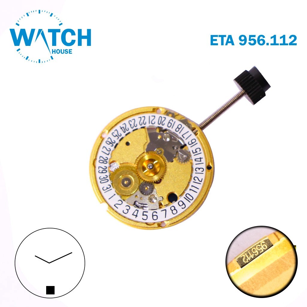 ETA 956.112 Swiss Quartz Movement, 2 Hands, White Date Disk at 6.