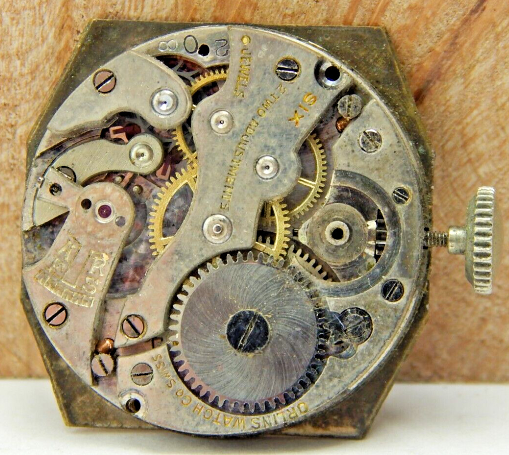 Vintage Orlins 6 jewel 2 adjustment 8/0s men’s wrist watch movement with dial