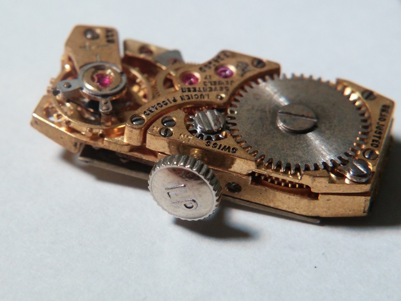 used rectangle Lucien Picard-Piccard watch movement for parts 17j.