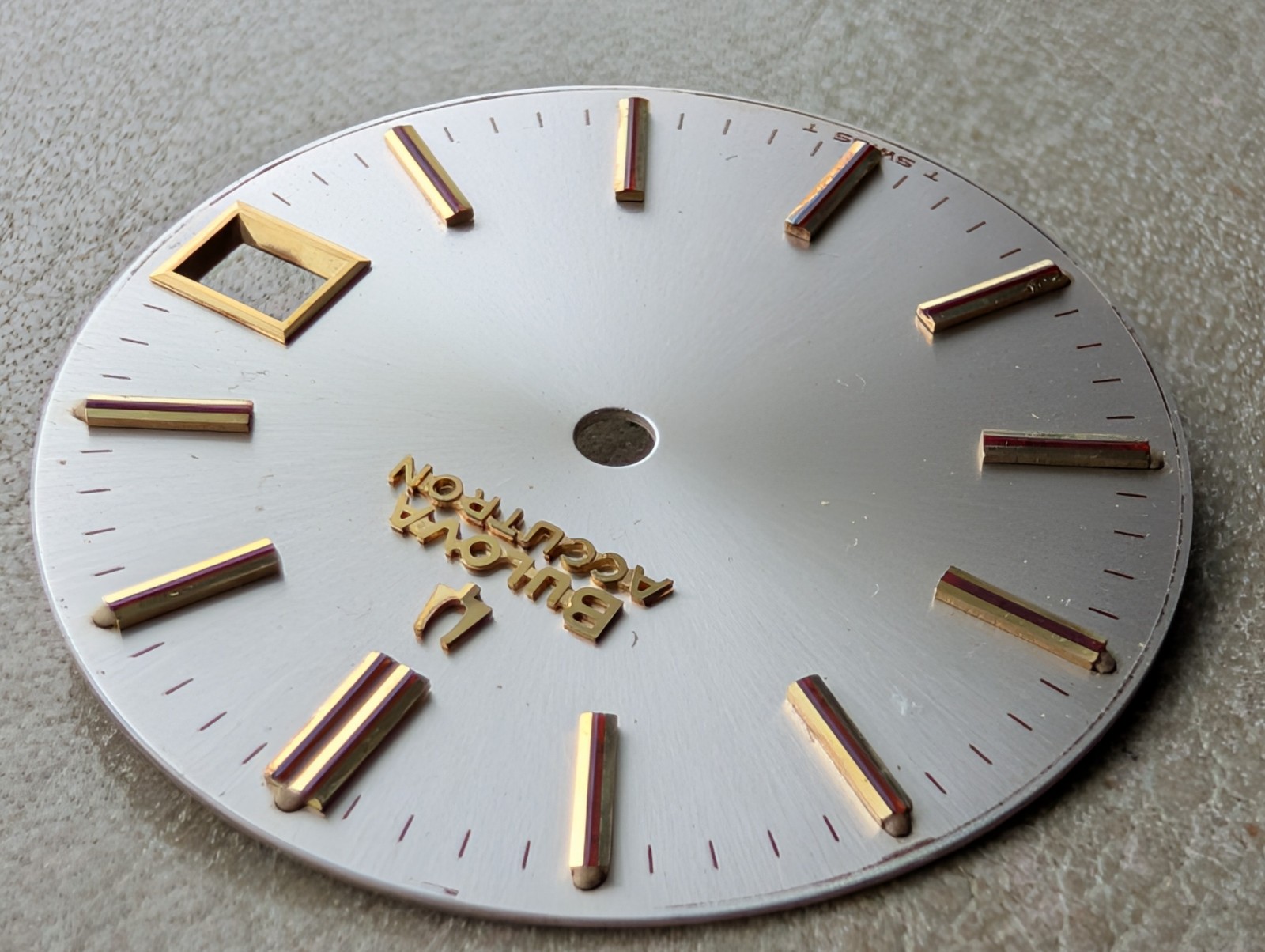 Vintage 1970’s Bulova Accutron Gold-Accented Silvery Champagne DIAL ONLY – 28 mm