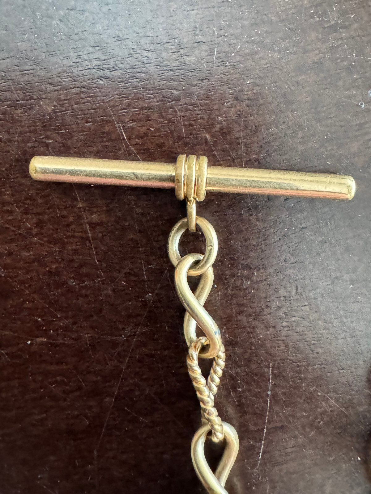 VINTAGE 14.25 INCH GOLD FILLED POCKET WATCH CHAIN WITH BLUE STONE FINIAL