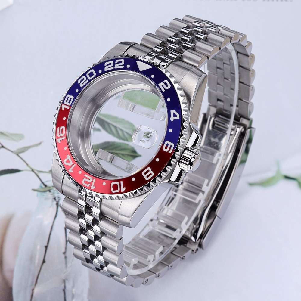 FEIYASHI 40mm Oyster GMT Aviator Watch Case Bracelet Pepsi Bezel For Seiko NH35